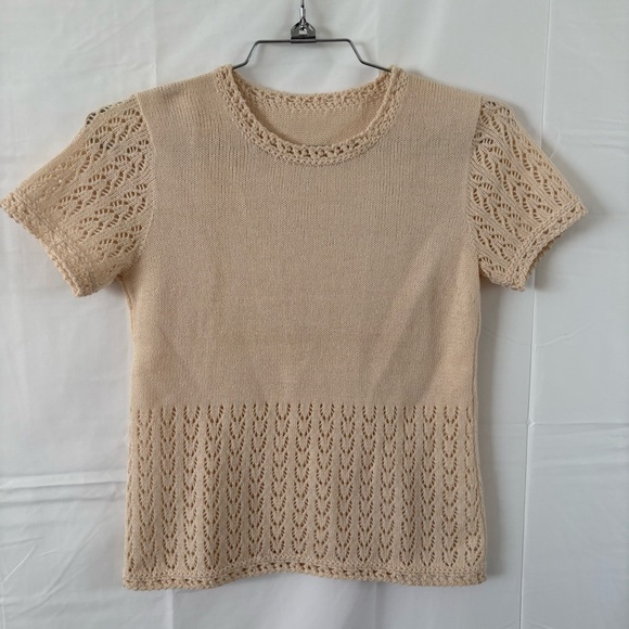 Vintage 50s crochet cream blouse top cottage small - Picture 2 of 3
